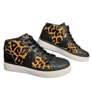 Michael Kors Shoes Womens Size 7 Black Animal Print High Top Sneakers Leather